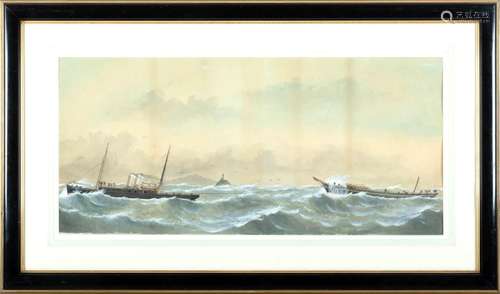 Watercolor And Gouache On Paper, Tug Boat, H 13.5`` W 29``