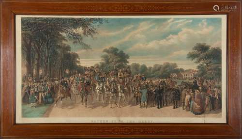 Lithograph "Return From The Derby", Mahogany Frame...