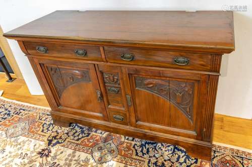 Art Nouveau Carved Oak Sideboard 20th C., H 38`` W 60`` Dept...