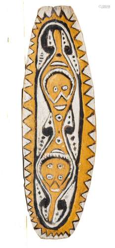 Papua New Guinean Polychromed Carved Wood Shield, H 70`` W 2...