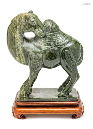 Chinese Chinese Carved Green Jade Camel H 11`` W 13``