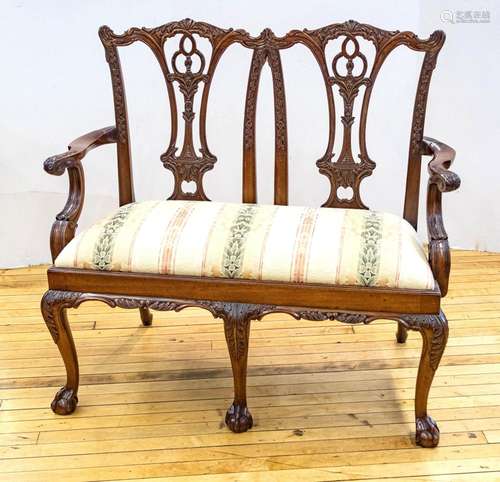 Chippendale Style Mahogany Chairback Settee C. 1940, H 40`` ...