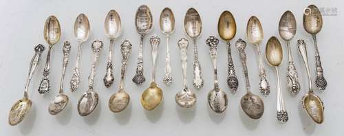 Sterling Silver Souvenir Spoons, American Cities C. 1900, 10...