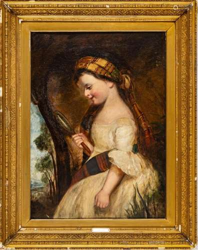 Continential 19th Oil On Canvas, Girl With Mirror, H 31`` W ...