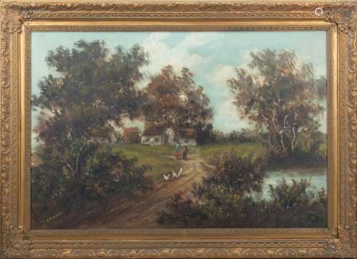 B.M. Brown, Oil On Canvas, H 24", W 36", Cottage L...