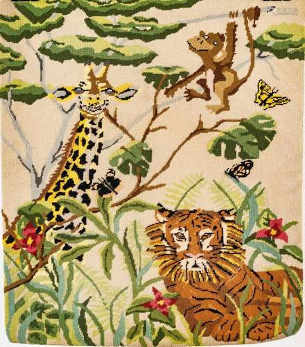 Needlework Tiger And Giraffe Wall Hanging H 30`` W 22``