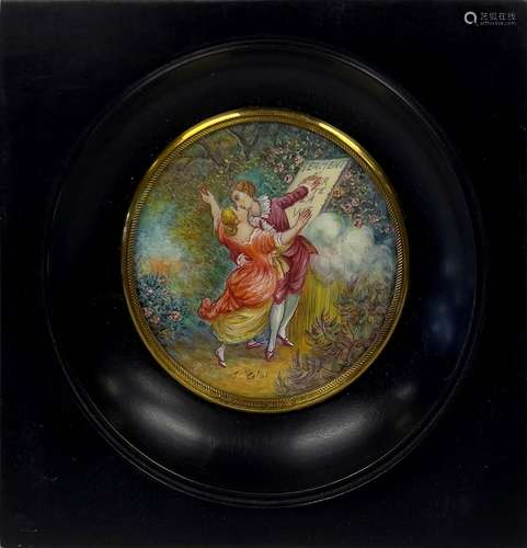 French Miniature After Fragonard Dia. 2.7"Le Sermernt D...