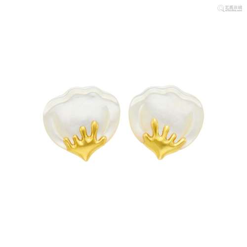 Tiffany & Co. Pair of Gold and Carved Mother-of-Pearl Pe...