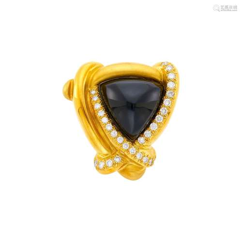 Marlene Stowe Gold, Black Onyx and Diamond Pendant-Brooch