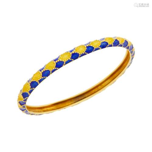 Tiffany & Co. Gold and Blue and Yellow Enamel Bangle Bra...