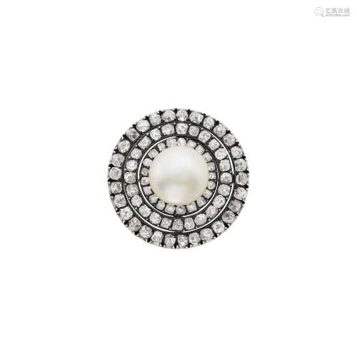 Antique Silver, Gold, Freshwater Button Pearl and Diamond Br...