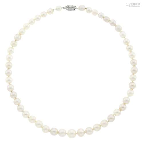 Cultured Pearl Necklace with Platinum and Diamond Clasp