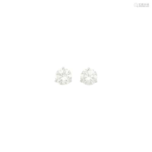 Pair of White Gold and Diamond Stud Earrings