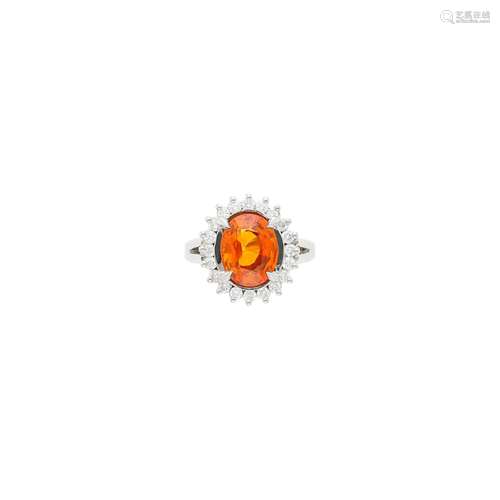 White Gold, Orange Sapphire and Diamond Ring