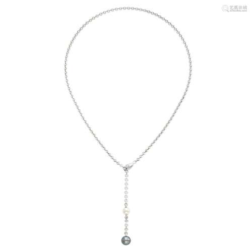 Cartier White Gold, Gray and White Cultured Pearl and Diamon...