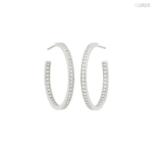 Cartier Pair of White Gold and Diamond Hoop Earrings