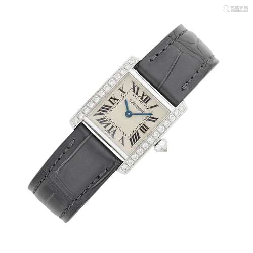 Cartier White Gold and Diamond `Tank Francaise` Wristwatch, ...