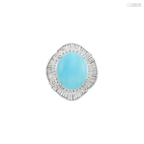 Platinum, Turquoise and Diamond Ring