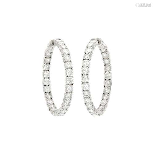 Pair of White Gold and Diamond Hoop Earrings