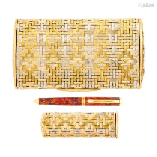 Tricolor Woven Gold Case and Lipstick Case