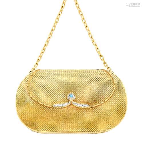 Gold, Simulated Diamond and Turquoise Mesh Bag with Gilt-Met...