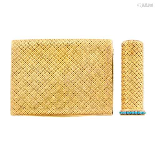 Van Cleef & Arpels Woven Gold Compact and Turquoise Lips...