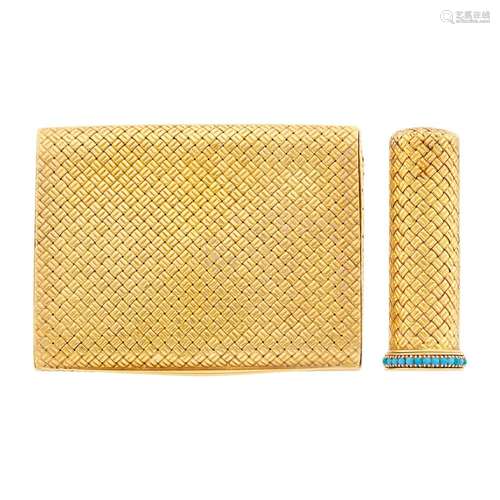 Van Cleef & Arpels Woven Gold Compact and Turquoise Lips...