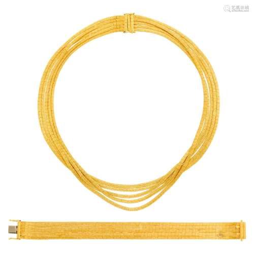 Five Strand Gold Necklace/Bracelet Combination