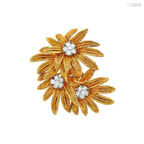 Gold and Diamond Flower Brooch