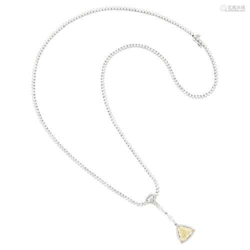 White Gold and Diamond Necklace with Two-Colored Gold, Color...