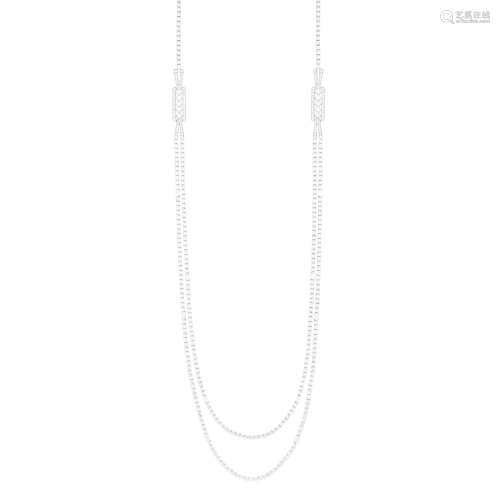 Long White Gold and Diamond Swag Necklace