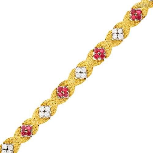 Two-Color Gold, Ruby and Diamond Bracelet