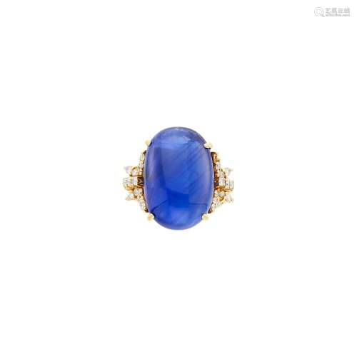 Gold, Cabochon Sapphire and Diamond Ring