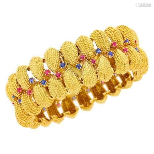 Gold, Sapphire and Ruby Bracelet-Watch