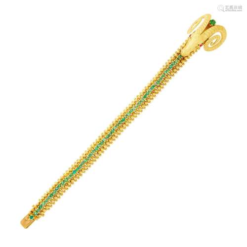 Zolotas Gold and Emerald Ram`s Head Bracelet