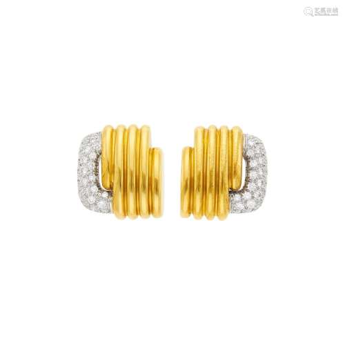 Marlene Stowe Pair of Gold, Platinum and Diamond Earclips