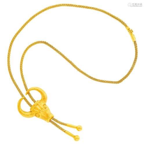 Ilias Lalaounis Braided Gold Ram`s Head Slide Necklace