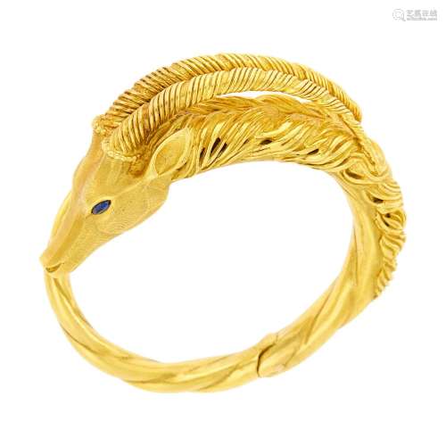 Gold and Sapphire Ibex Bangle Bracelet