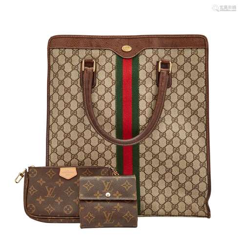 Gucci Monogramed Tote and Louis Vuitton Wallet and `Mini` Ba...