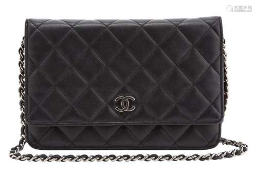 Chanel Black Lambskin Leather Wallet with Chain