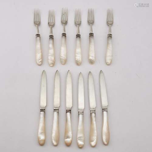 Set of Edwardian Sterling Silver and Mother-of-Pearl Fruit F...