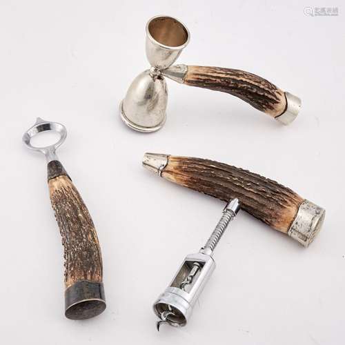 Three-Piece American Sterling Silver Mounted Antler Bar Set