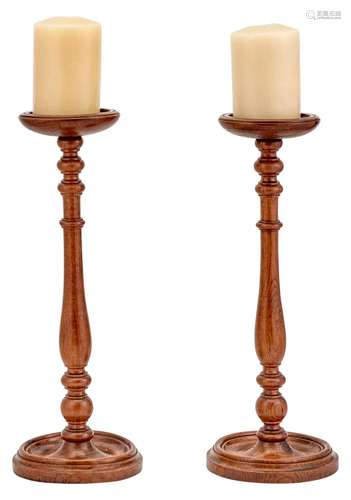 Pair of Turned Walnut Pricket Candlesticks