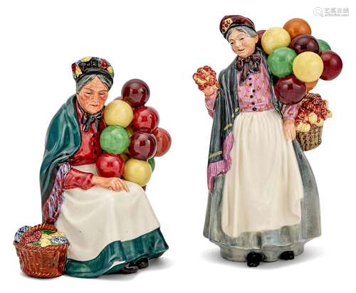 Two Royal Doulton Porcelain Figures of Women With Balloons