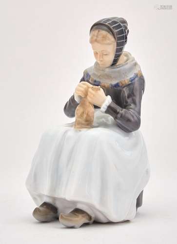 Royal Copenhagen Porcelain Figure of a Seated Woman Knitting