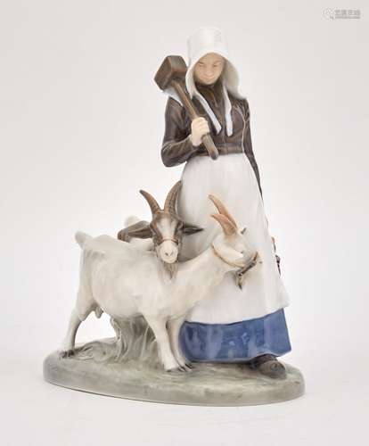 Royal Copenhagen Porcelain Figural Group of a Young Farm Gir...