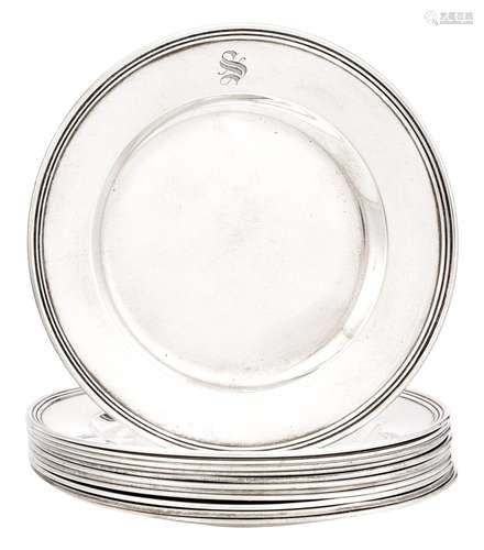 Set of Twelve International Sterling Silver Bread Plates