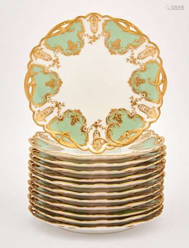 Set of Twelve Haviland Limoges Gilt Decorated Porcelain Plat...