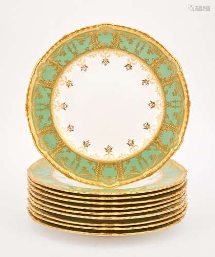 Set of Ten Royal Crown Derby Gilt Decorated Porcelain Dinner...