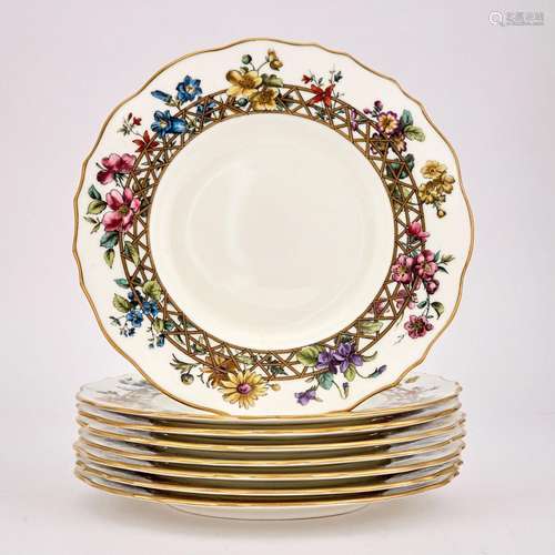 Set of Eight Cauldon Gilt Decorated Porcelain Dessert Plates